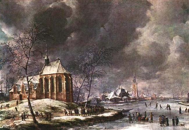 Jan Abrahamsz. Beerstraten Village of Nieukoop in Winter with Child Funeral France oil painting art